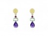 Earrings of yellow and silver gold, with Rodolites, Amethyst green and Amethyst knobs.