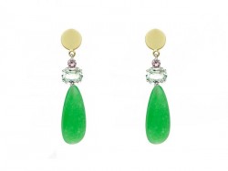 Pendientes oro amarillo y plata con Rodolitas, Amatista verde y Perillas de Jade verde.