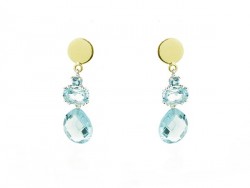 Yellow and silver gold earrings with blue Topaz.