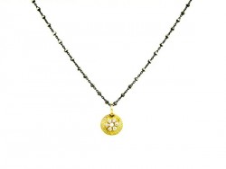 Silver chain oxidized and 750mm yellow gold pendant, with brilliants. 