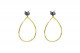Long silver and gold earrings with black diamond.