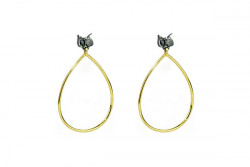 Long silver and gold earrings with black diamond.