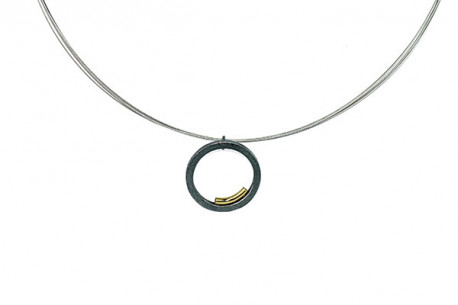 Rusty silver pendant with yellow gold strip.