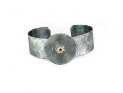 Silver and oxidized silver bracelet, 750mm rose gold and natural ruby.