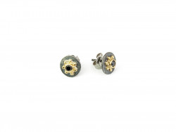 Rhodium-plated and yellow gold 750mm earrings and brilliant cut black diamond.