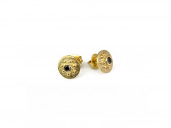 Yellow gold matt earrings with brilliant cut black diamond.