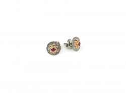 Matte rusty silver earrings with pink gold center and natural Ruby.