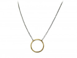Dark silver chain necklace with yellow gold center 750mm.