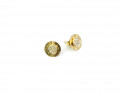 Yellow gold matt earrings, corrugated bezel with round center of white brilliant pavée. Pressure closure
