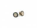 Matte rusty silver earrings and yellow gold center with white brilliants. Pressure closure