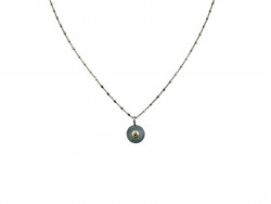 Pendant with chain and rusty matte silver plate and yellow gold mouth with black brilliant cut diamond.