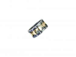Satin silver ring with yellow gold and brilliant