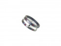 Combination of three rings of satin silver with ruby and 1 of matt white silver with shiny black