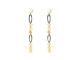 Long satin silver earrings and polished yellow gold plates. 7.5cms total measurement