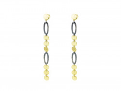 Long satin silver earrings and polished yellow gold plates. 7.5cms total measurement