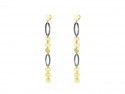 Long satin silver earrings and polished yellow gold plates. 7.5cms total measurement