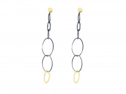 Long satin silver and yellow gold earrings in matte finish, combining 3 different sizes of vagas.