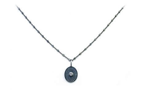 Oxidized and satin silver pendant of 925mm with 1 Brilliant of 0.02cts.