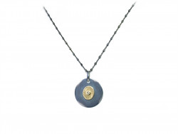 750mm yellow gold pendant on a 925mm oxidized and satin silver plate, with 1 Natural Brilliant.