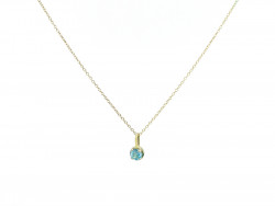 750mm yellow gold pendant with 4mm natural blue topaz. Mounted with staples.