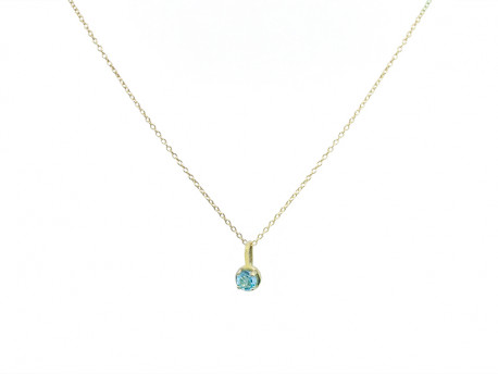 750mm yellow gold pendant with 4mm natural blue topaz. Mounted with staples.