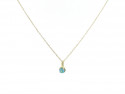 750mm yellow gold pendant with 4mm natural blue topaz. Mounted with staples.