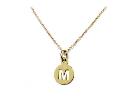 750mm gold pendant, cut initial plate. Possibility of all initials.