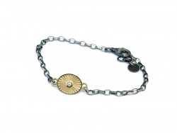 Polished and white 925mm silver bracelet, with silver plate and 750mm yellow gold piece with 1 natural brilliant of 0.02cts.