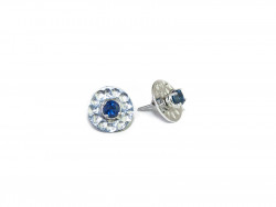 White gold earrings, with Natural blue Sapphire and single plates in rhodium-plated silver finished in hammered.