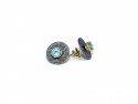 Earrings in yellow gold with natural blue topaz and single plates in oxidized and satin silver, finished in hammered.