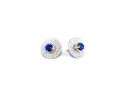 Yellow gold earrings with Natural blue Sapphire and white and matt silver loose plates.