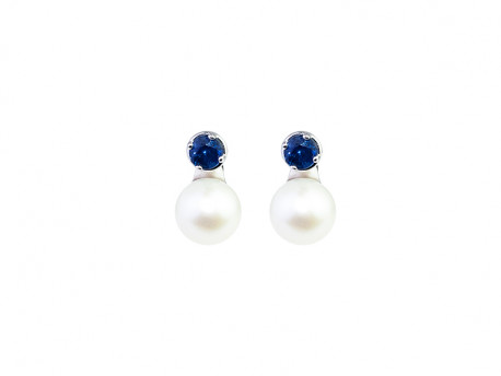 Pendents amb safir blau i parella de perles d'aigua dolça de 8.50mm.