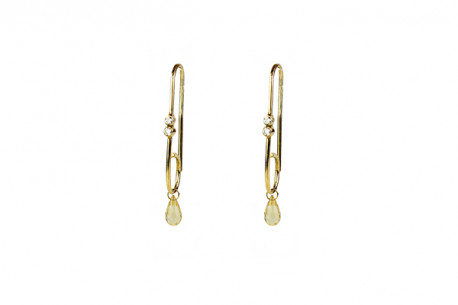 Yellow gold creoles with briolette citrine tears.