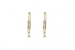 Creole yellow gold and brilliant earrings with triangle-shaped pendants of 3 brilliants.