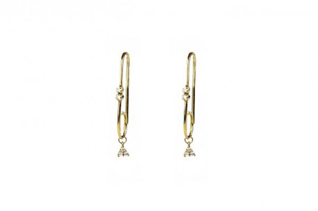 Creole yellow gold and brilliant earrings with triangle-shaped pendants of 3 brilliants.