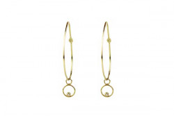 Yellow gold thread earring with round pendant and 1 brilliant