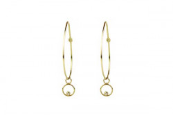 Yellow gold thread earring with round pendant and 1 brilliant