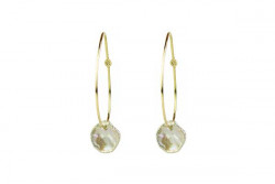 Yellow gold thread earring with irregular freshwater pearl.