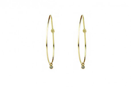 Yellow gold thread earring with 1 brilliant pendant