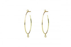 Yellow gold earrings with an open oval creole shape and 4 brillliants