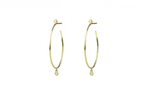 Yellow gold earrings with an open oval creole shape and 4 brillliants