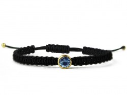 Macrame bracelet, yellow gold and blue topaz