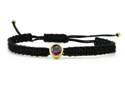 Macrame bracelet, yellow gold and maroon