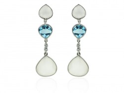 White gold earrings, blue topaz, moonstone and diamonds.
