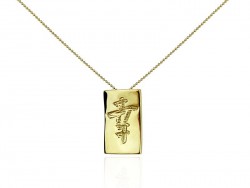 Colgante de oro amarillo con símbolo de caligrafía Kanji.”SACHI”