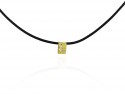 Leather necklace with yellow gold pendant with calligraphy Kanji symbol. "WA"