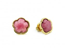 Gold earrings with stone rhodochrosite.