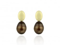 Gold earrings with brown freshwater pearl.