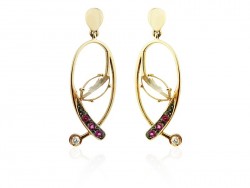 Gold earrings, with pink and rodonitas long quartz.