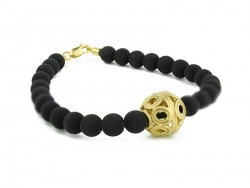 Bracelet volcanic lava balls and gold mandala.